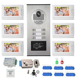7 Inch Color Camera Video Door Phone Kit Doorbell Intercom System RFID Access Control unlock for 2/3/4/6 Unit multi apartments