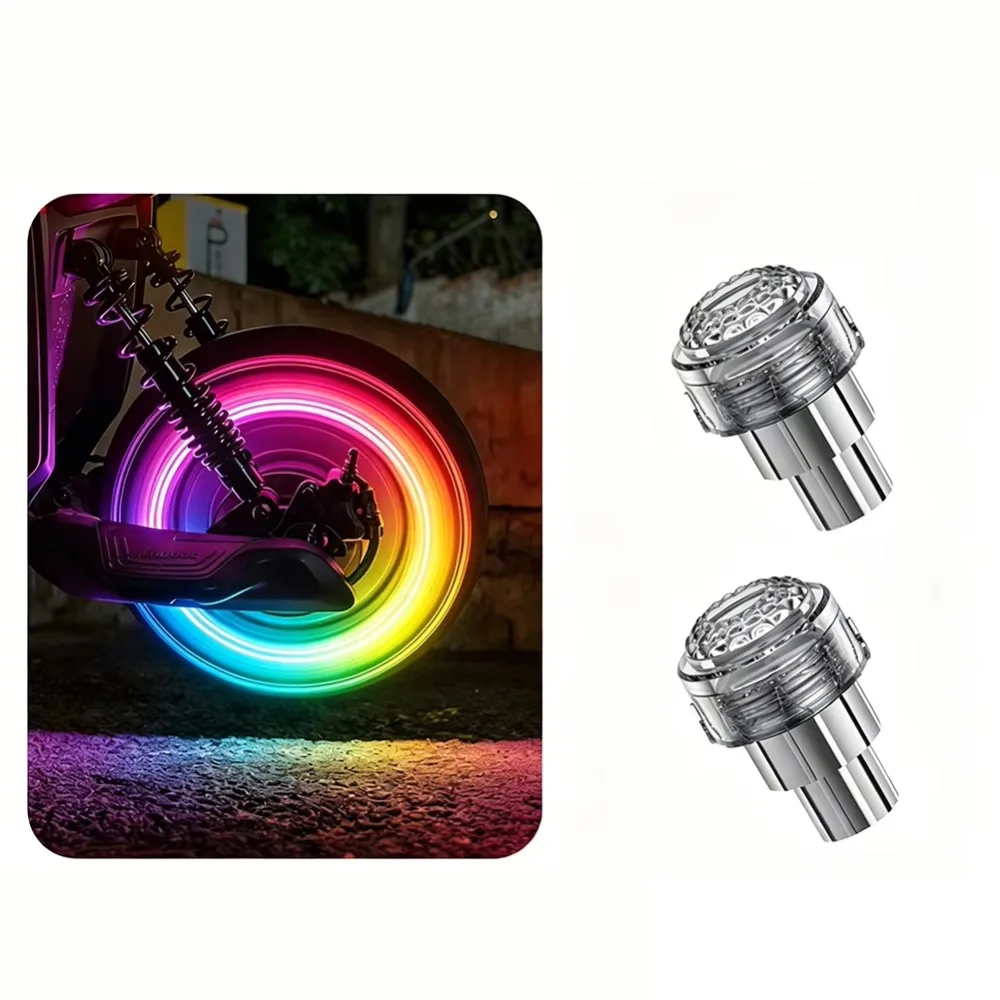 2Pcs Waterproof Tire Valve Caps Light Motion Sensor Single/Seven Colors Wheel Decorative Lights Colorful Dynamic Energy-saving