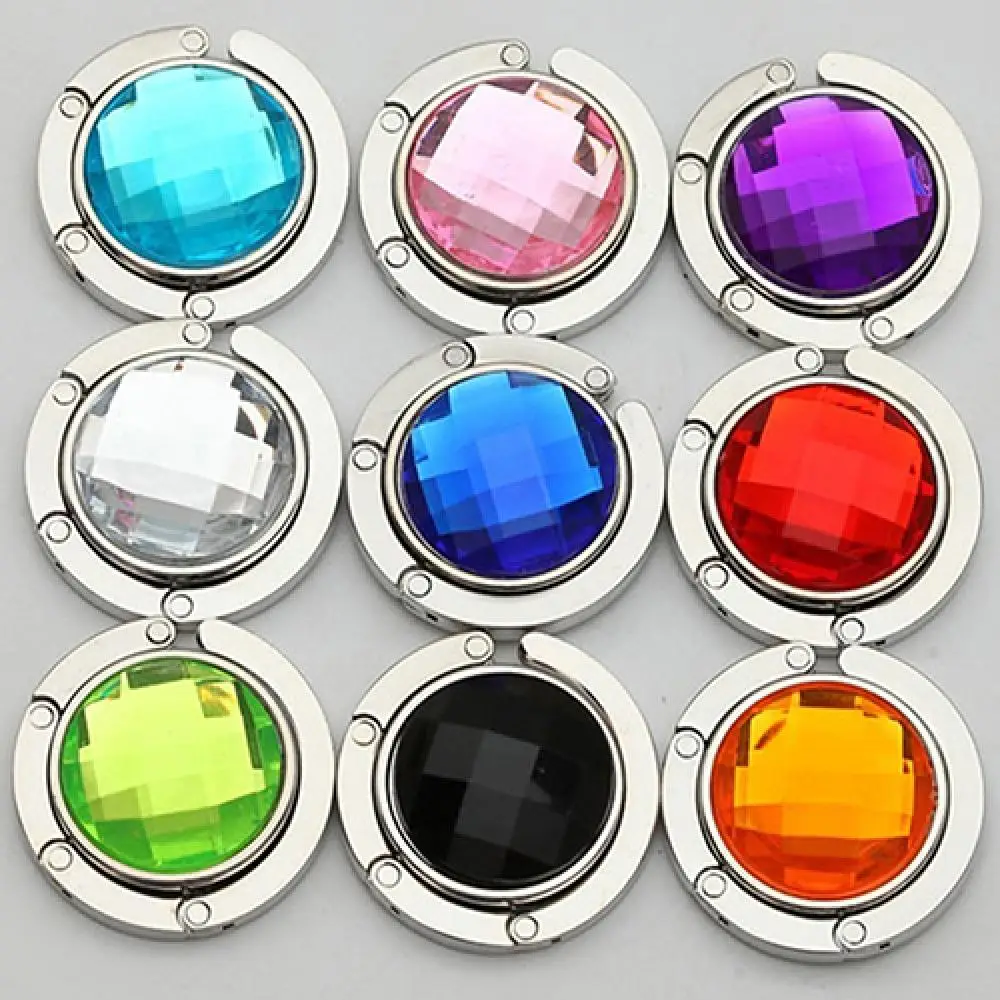 Coat Hooks Foldable Handbag Purse Hanger Convenient Table Hook Hang Round Rhinestone Holder