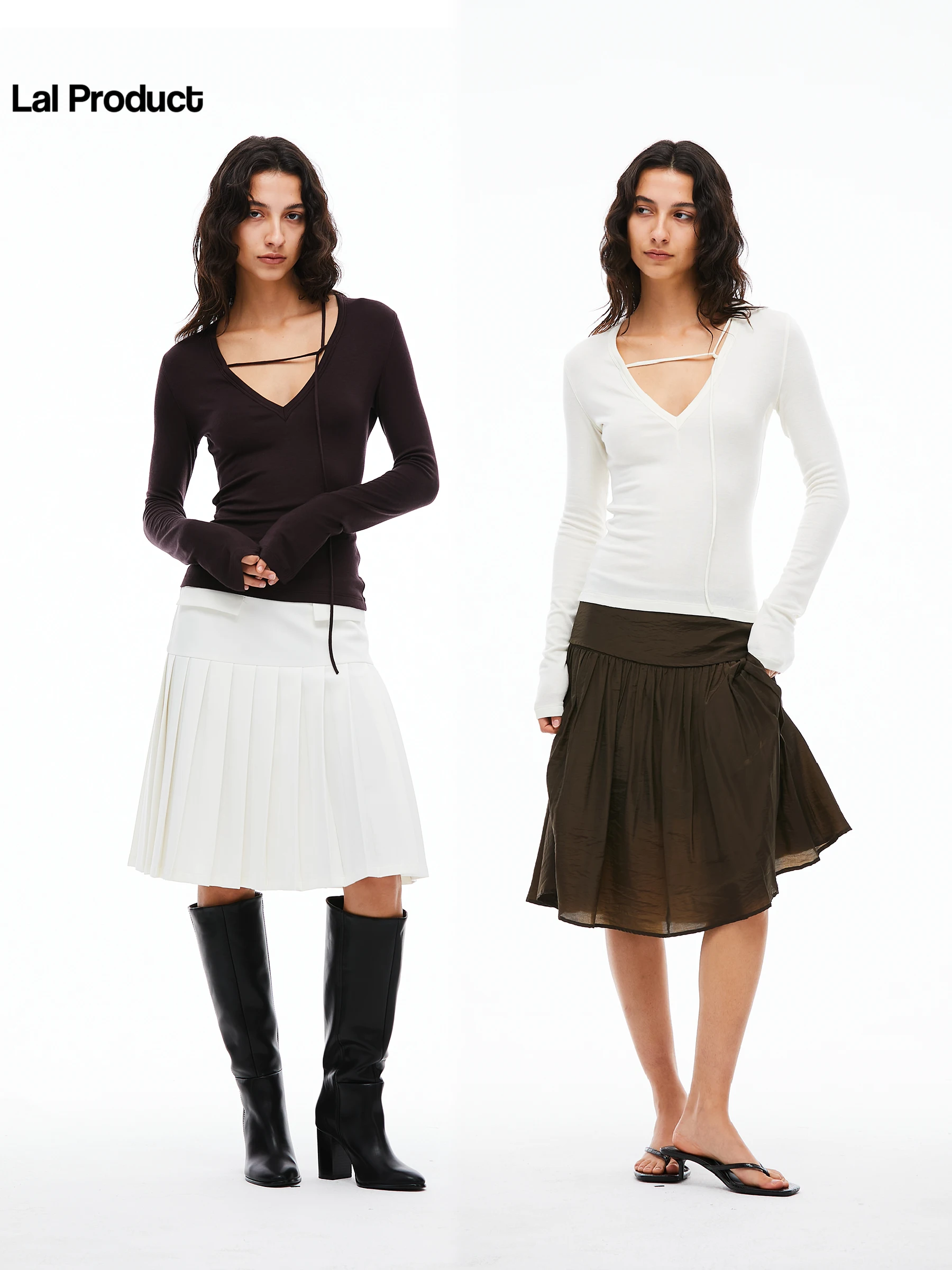 

Женская приталенная футболка с длинным рукавом и V-образным вырезом из шерсти и лиоцелла, с завязками на талии, повседневный топ для девушек, модный, мягкий и удобный