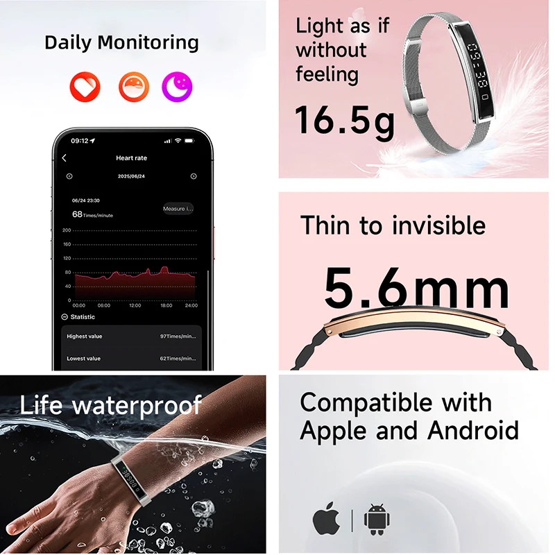 LIGE Ladies Smart Bracelet Men Health Sleep Heart Rate Monitoring Fashion Sports Band Fitness Tracker Smart Wristwatch For Women