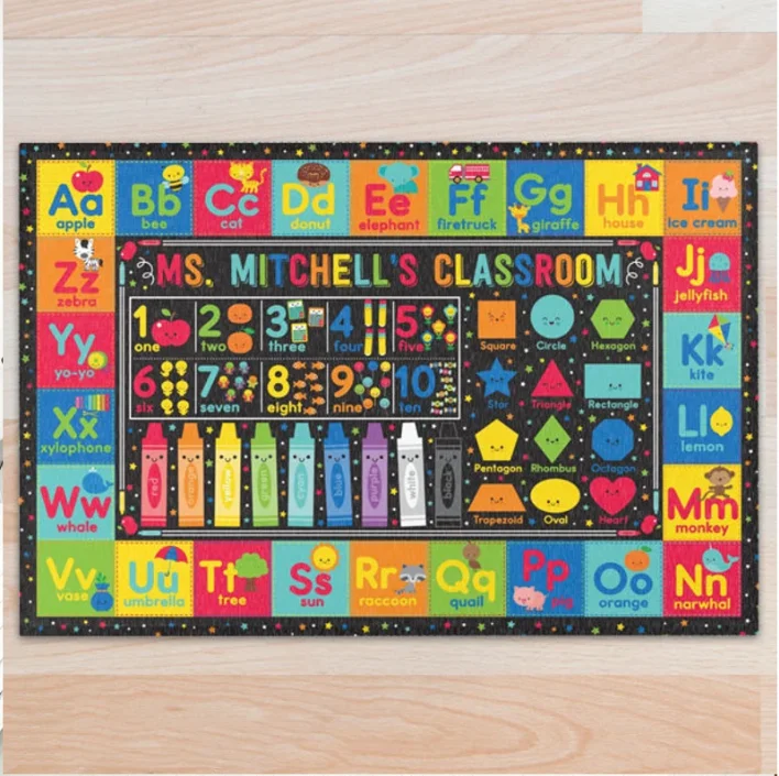 Lehrer-Klassenzimmer-Teppich Kinder-Formen-Zahlen-ABC-Spielzimmer-Teppich Kleinkind-Lern- und Spielmatte Jungen-Mädchen-Schlafzimmer