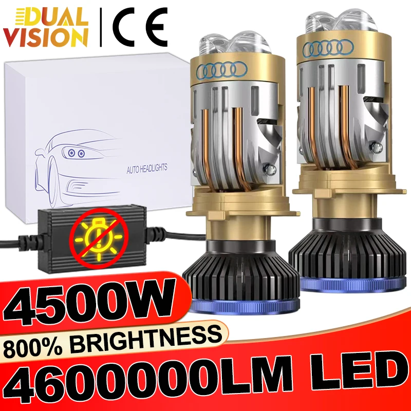 

H4 Би светодиодный объектив проектора дальнего и ближнего света Автомобильная лампа CANBUS H4 Led Автомобильная лампа двигателя 4500 Вт 4600000LM 6000K Plug and Play Фары