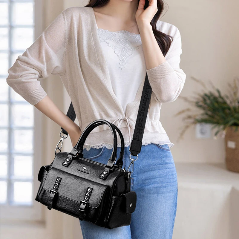 2024 Women Shoulder Bags Retro Handbags Handbags Fashion Female Crossbody Bags New Leather Shoulder Bags Boston Bags Sac A Main