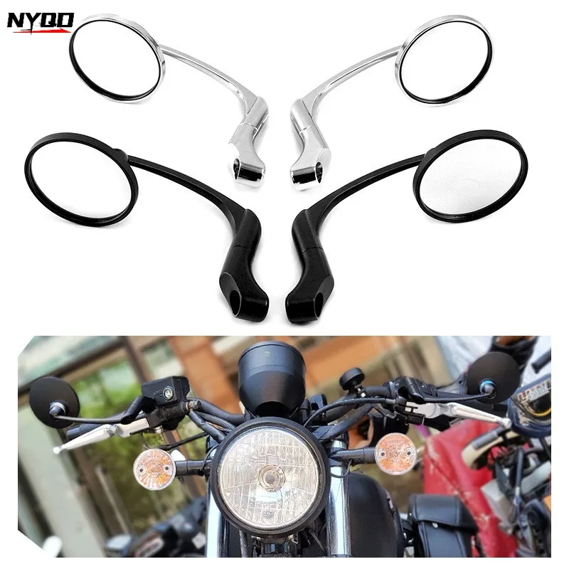 Round Handlebar Aluminum Alloy Motocycle Rearview Mirrors Moto End Motor Side Mirrors Motorcycle Cafe Racer Accessories