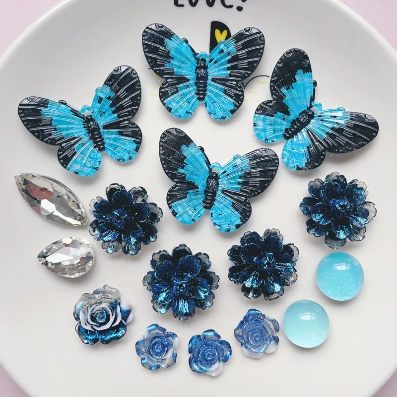 Blue Butterfly Starry Sky Flower Shoe Charms Set DIY Resin Accessories for Summer Hole Sandals Decorations Women Vacation Gifts