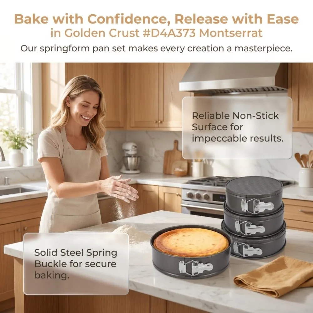 3pcs Carbon Steel Cake Pan Set Non-Stick Removable Bottom Springform Pan Set Snap Button Round Shape Round Cake Pan