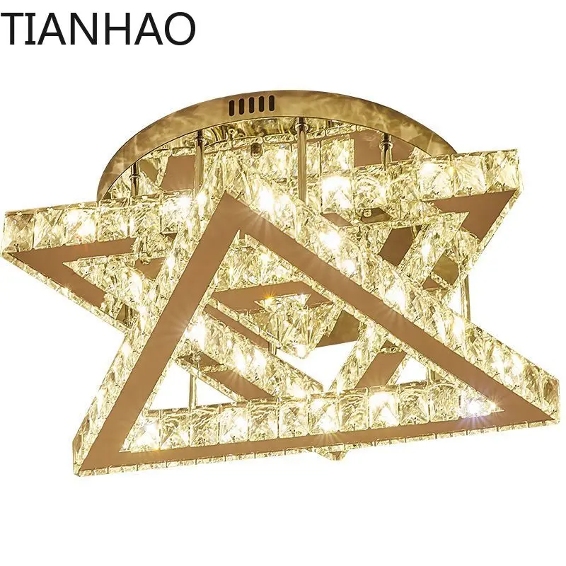 Star ceiling lamp,light luxury modern crystal lamp,living room lamp, romantic and warm dining room and bedroom lighting fixtures