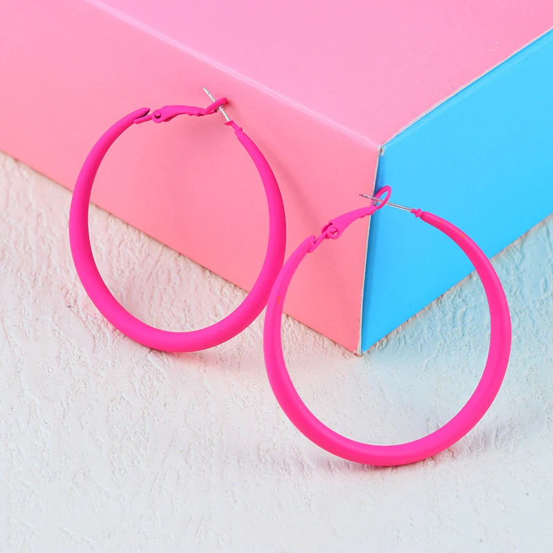 Summer Colorful Neon Hoop Earrings Pink Blue Green Yellow New Design Large Circle Earrings for Women Girl Rock Punk Jewelry