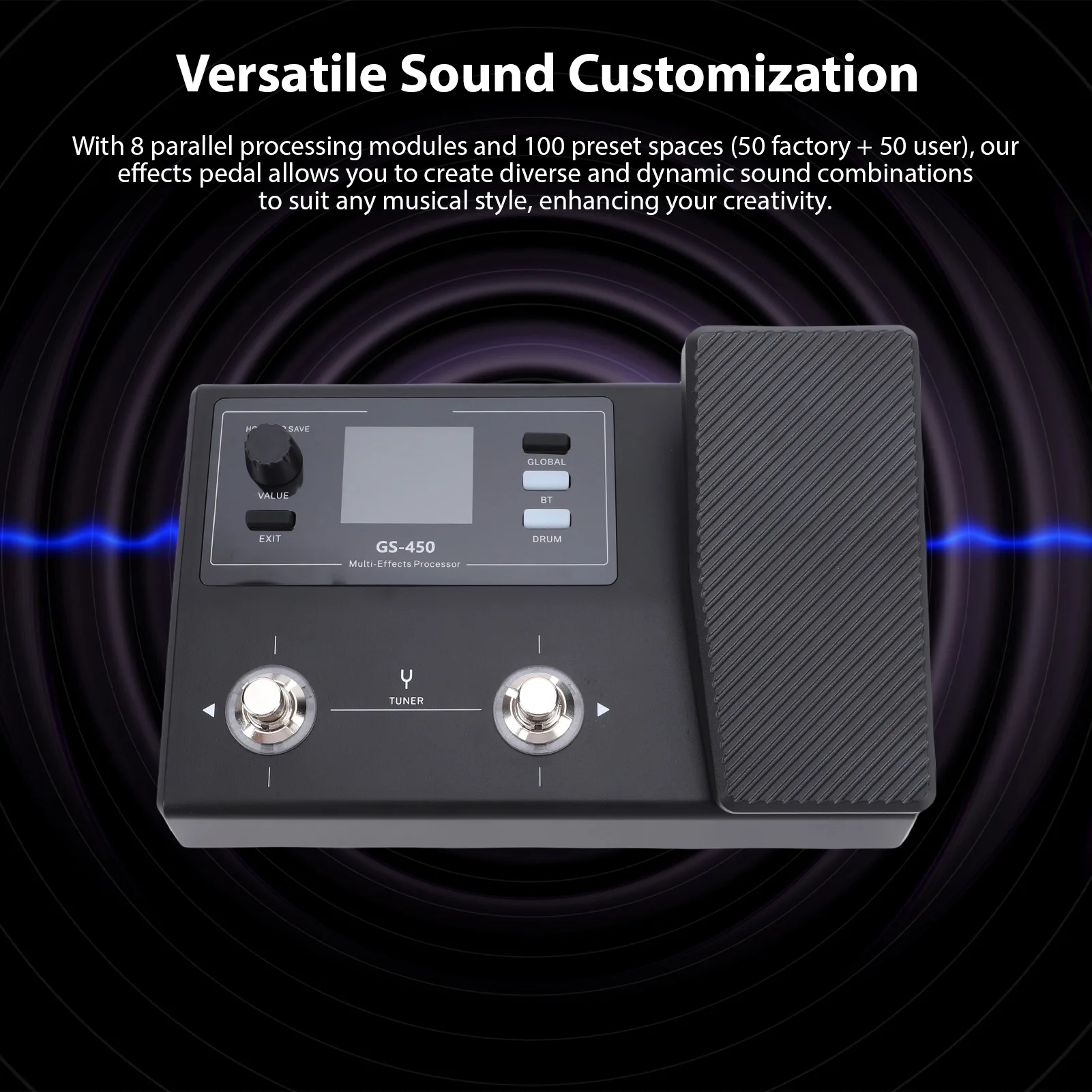 جيتار كهربائي متعدد التأثيرات معالج BT طبل آلة موالف 8 وحدات متوازية 100 إعدادات مسبقة 2 مفتاح قدم APP التحكم للجيتار