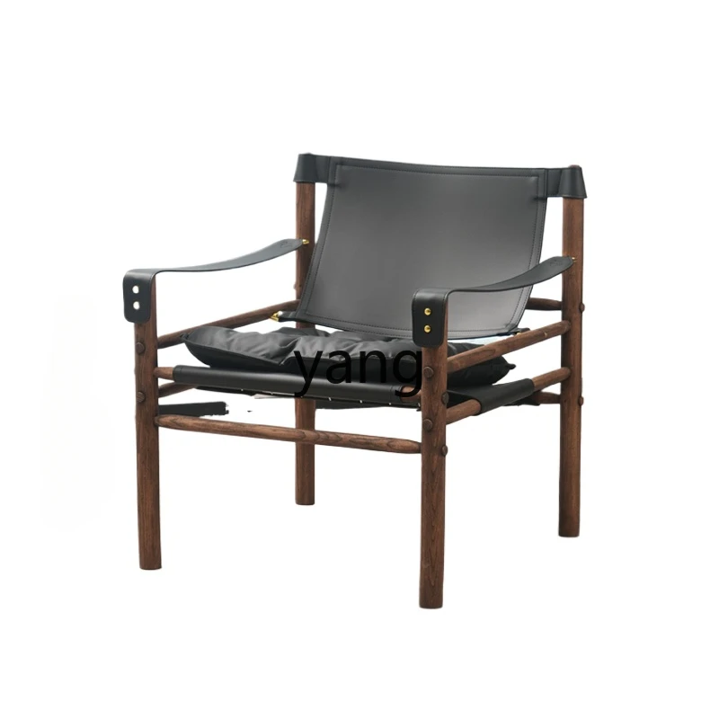 

LH saddle leather antique safari chair ash wood living room balcony leisure sofa chair