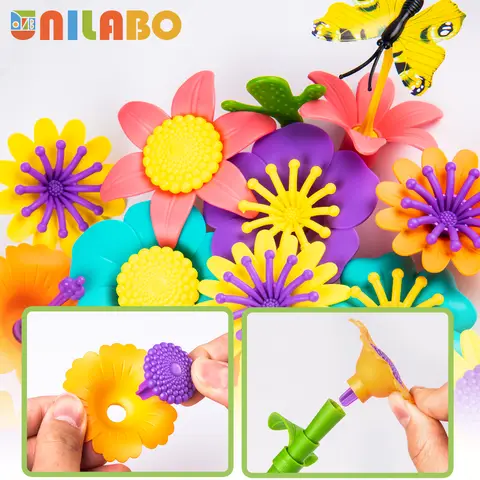 Unilabo Blomträdgårdsbyggleksak, STEM-leksaker för förskolebarn, pedagogisk aktivitet, blomsterstapelleksaker för barn i åldern 3-6 12 best sales blommaleksak - №4