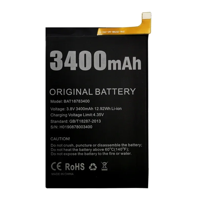 충전식 Doogee Y8 교체 배터리, 리튬 폴리머 배터리, BAT18783400, 3400mAh 테스트 완료, 수리 도구