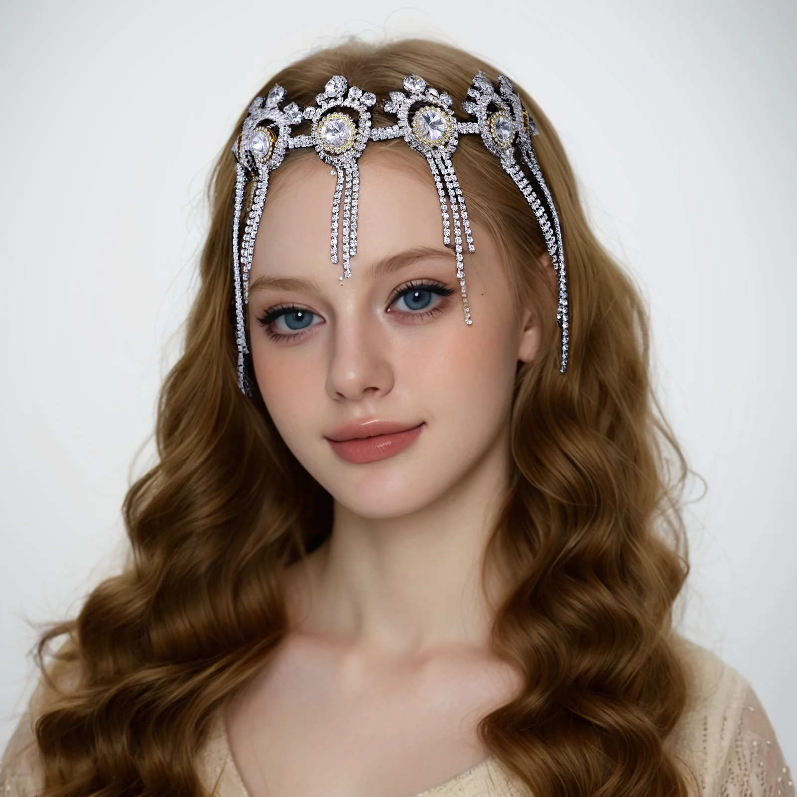 Boho Bride Chains Headdress Handmade Rhinestone Small Crown Wedding Headband Ladies Tiara Silver Color Party Headwear HP708