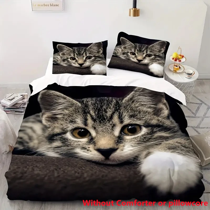 

Cute Cat Bedding Set 3D Duvet Cover Set Single Double Twin Full Size Teens Adults Bedclothes Soft Polyester Quilted Bed Covers
