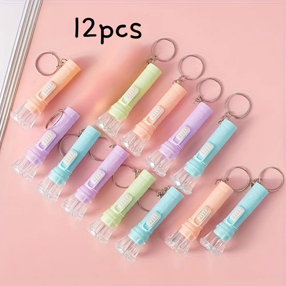 

12Pcs Macaron Style Mini LED Flashlight with Key Ring Portable Assorted Colors Pocket Torch Random Color Kids Small Gifts Prizes