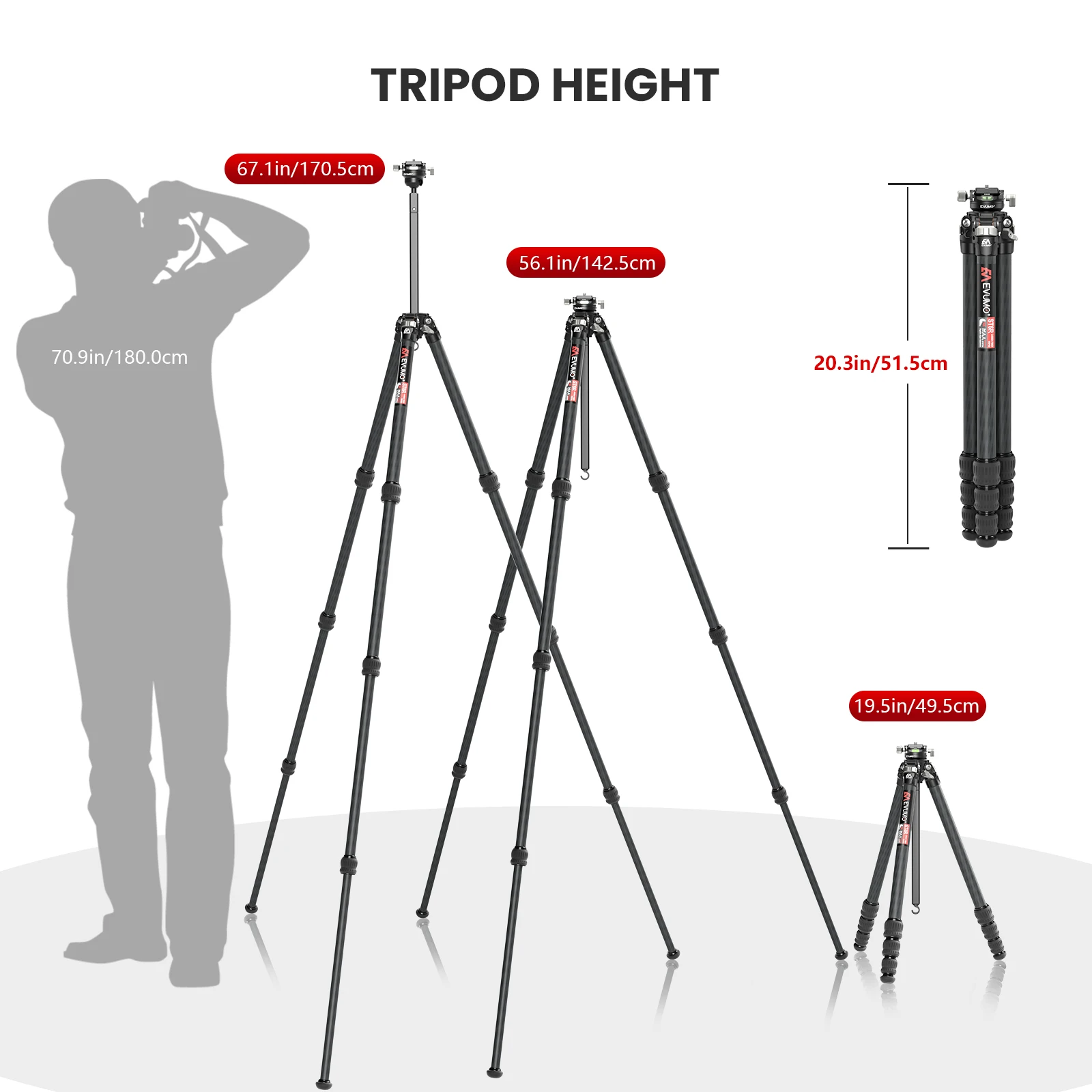 67\'\' Compact Carbon Fiber Tripod for Camera Professional Camera Tripod Stand 360° Panoramic Leveling Bowl for Dslr Max Load 5kg