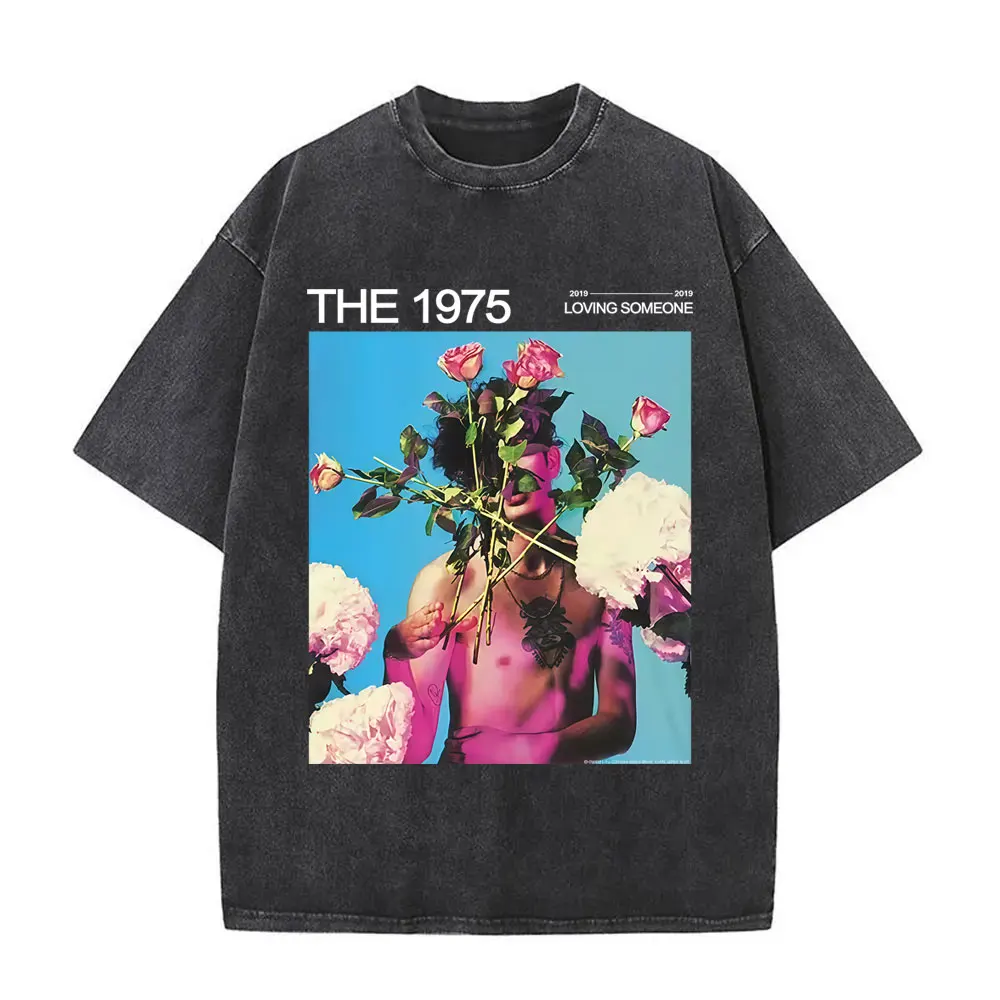 

Washed Vintage The 1975 Loving Someone T-shirt Men Women Fashion Hip Hop Gothic Streetwear Men's Casual Oversized Cotton T Shirt
