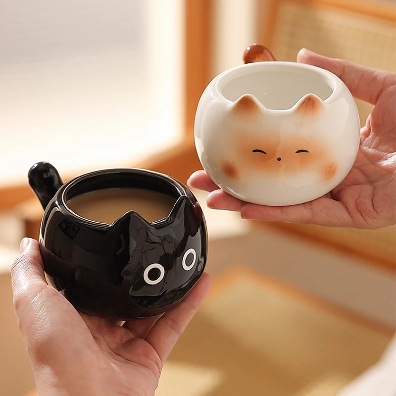 Taza de café de gato siamés, taza exquisita y de alta gama para parejas, taza de alto valor para mujer, recuerdo de oficina, bonita taza de huevo, regalos de cumpleaños