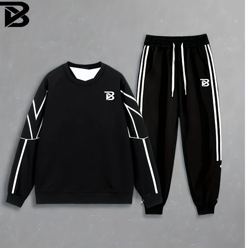 

2025 Autumn and winter new Y2K sports suit round neck men's fashionable oversized comfortable casual daily street two-piece set