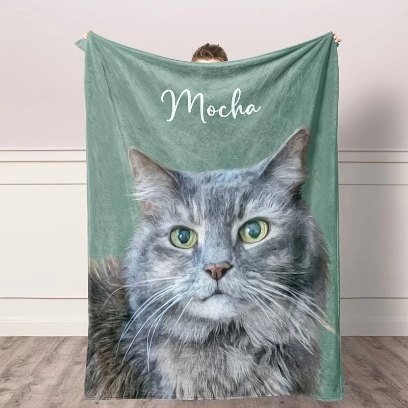 Cute Cat Portrait Fleece Throw Blanket Plush Cozy Gift for Cat Lovers Home Decor Mocha Design Stylish Winter Keepsake