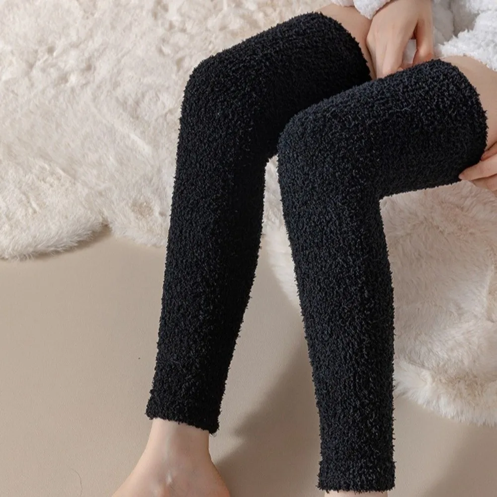 Long Tube Socks Over Knee Warm Leg Cover Comfortable Coral Fleece Knee Sleeves Thick Knee Pad Protector Autumn Winter Leg Warmer