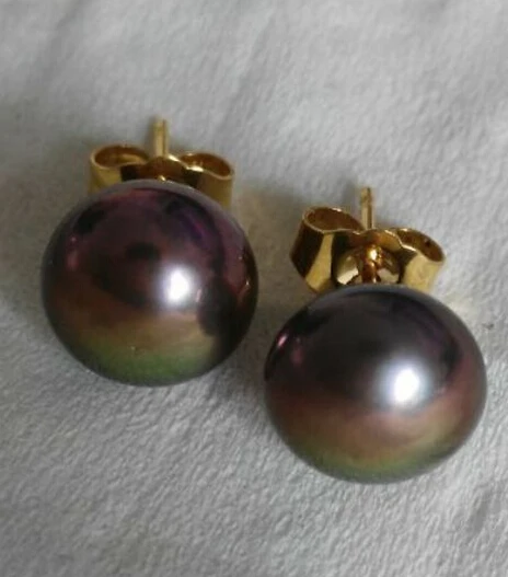 EARRING a pair of 8-9mm natural tahitian black red green pearl earrings