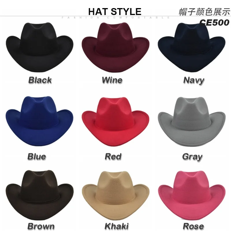 Fashion Cowboy Woolen Fedora Retro Broad-Brimmed Black Top Hat European And American Cap One Piece Dropshipping