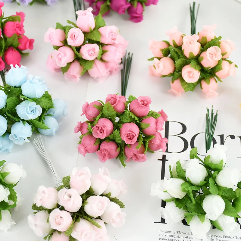 

144pcs Artificial Flower 1.5cm Silk High Quality Rose Bouquet Wedding Decoration DIY Scrapbook Wreath Gift Box Craft Flower