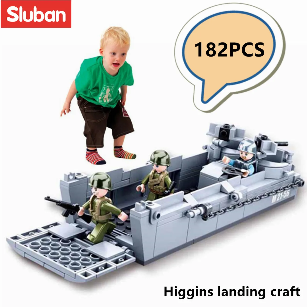 Sluban Building Block Toys WW2 Army Higgins Landing Craft 182PCS Bricks B0855 Military Construction Fit With Leading Brands