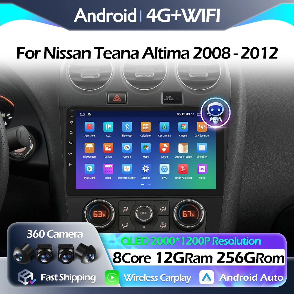 

WIFI For Nissan Teana Altima 2008 - 2012 Car Radio Multimedia Video Player Android Auto Carplay QLED Navigation GPS Bluetooth