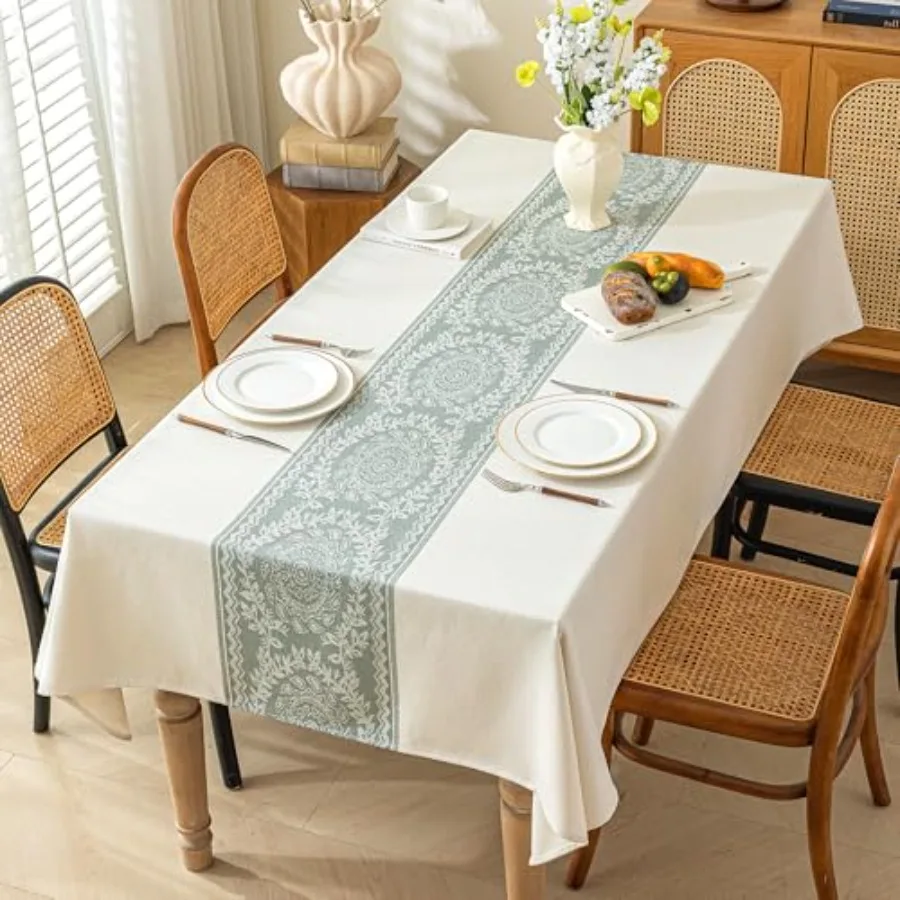 

Linen Tablecloths for Rectangle TablesAbout 8 Feet Table Cloth Advanced Waterproofing Technology for Dinningroom Farmhouse