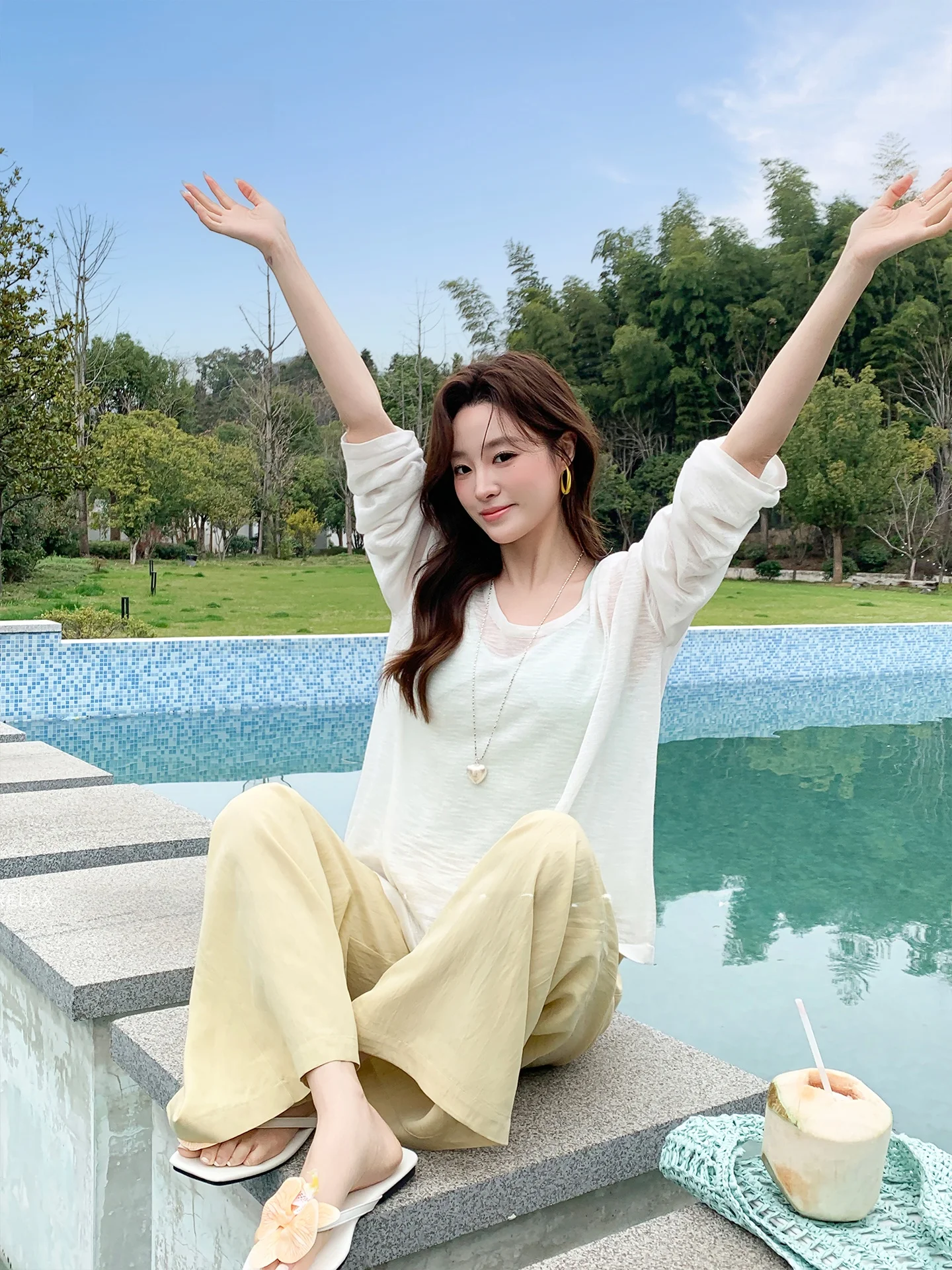 Lazy Style Long Sleeve Women's T-shirt Summer New UV Protection Transparent Design Casual Loose Fit round Neck Top