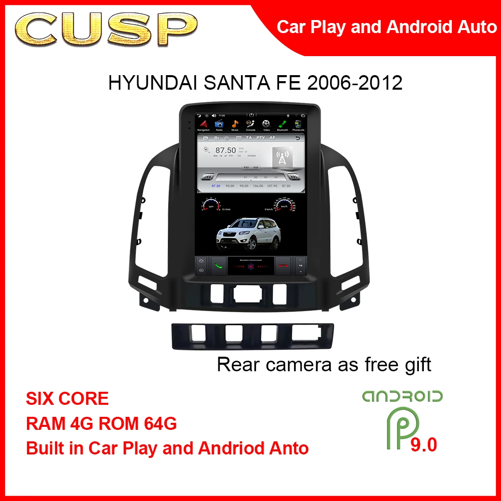 

CUSP DSP Carplay Tesla screen Android 10.4 inch Car Multmedia Player for HYUNDAI SANTA FE 2006-2012