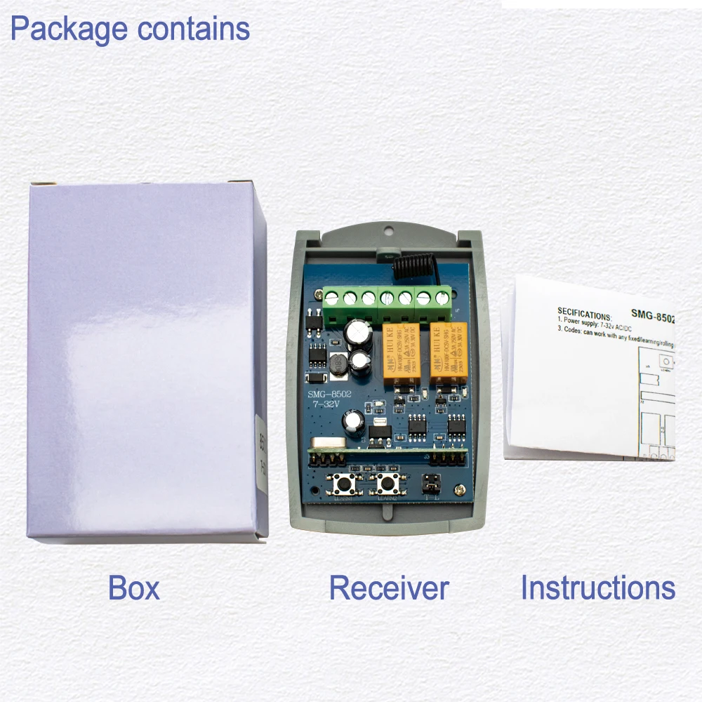 433MHz Universal Garage Door Receiver is Controlled By 433 MHz RF Remote Control or Keypad AC DC 7-32V 220V 2CH Relay Module