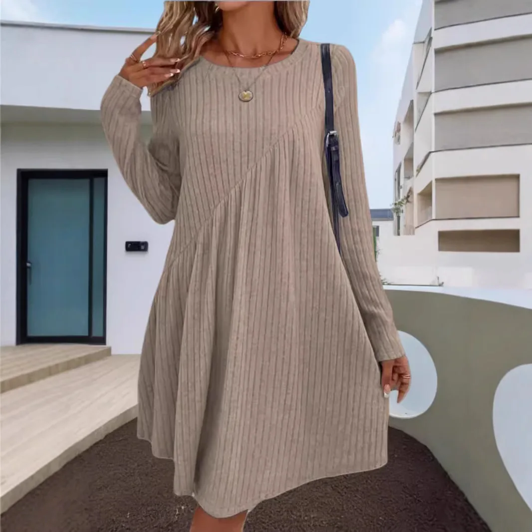 المرأة n غير النظامية ماتي اللون الدكتور Thiened محبوك مرونة الخصر البوليستر النسيج الخريف الموسم بوهو Sle Dr #4