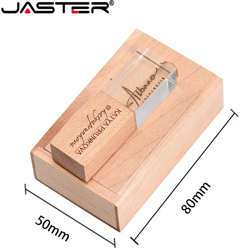 Crystal USB Flash Drives 128GB Free Custom Logo Memory Stick Photography Wedding Gift Pen Drive 64GB Wooden Box Pendrive 32GB