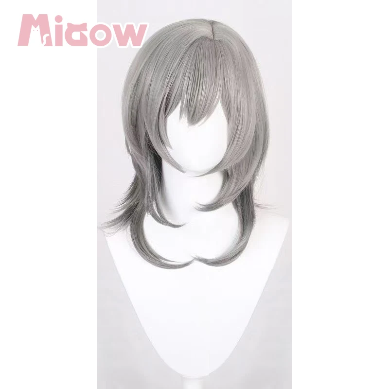 Game Honkai: Star Rail Stelle Cosplay Wig, Light Grey Medium Wolf Cut Heat Resistant Synthetic Cosplay Wig