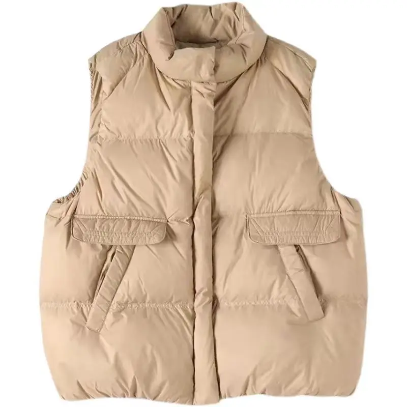 المرأة أسفل سترة بطة ريشة قصيرة جاكيت بلا إكمام موضة الشتاء الوقوف طوق صدرية كردينا نسائية с كبابيوشوكوم VT-361