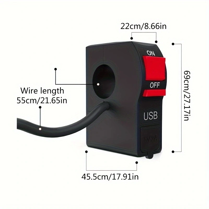 12V 4 Wire Connectors Motorcycle Scooter Modified Handlebar Headlight Switch LED Light With USB  Phone Charger 22MM