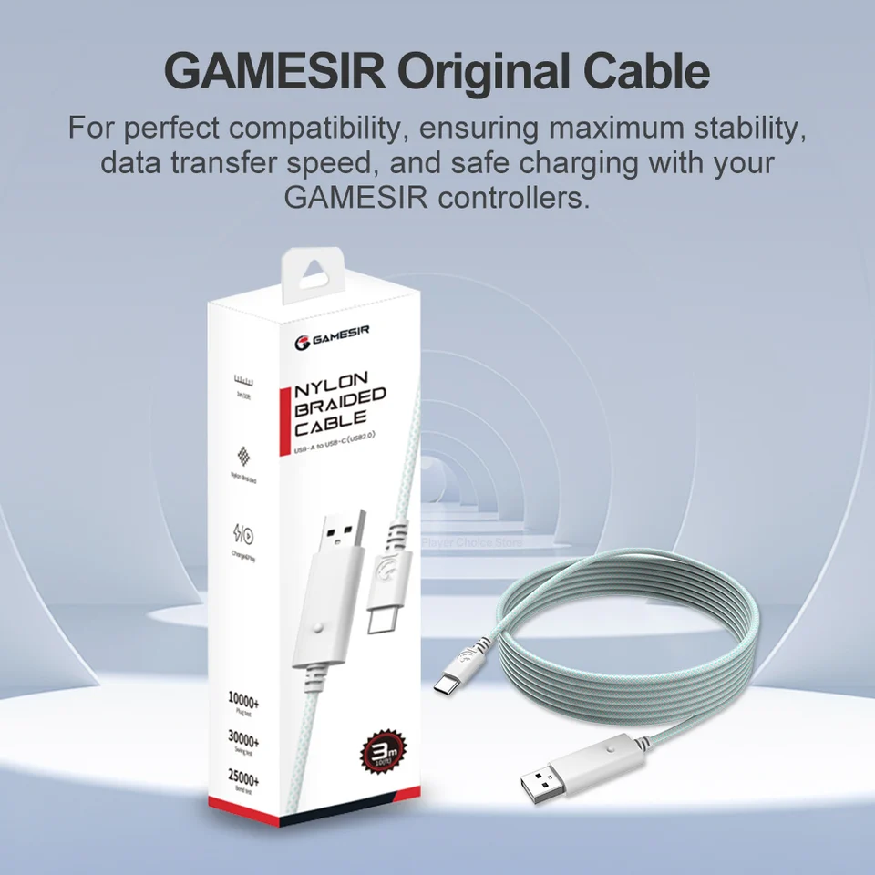 GameSir Cable Trenzado de Nylon de 3m para G7 Pro G7 Pro 8K Cyclone 2 Nova Lite X5 Lite G7 SE G8 G8+ MFi X5s Kaleid Flux Gamepad 4