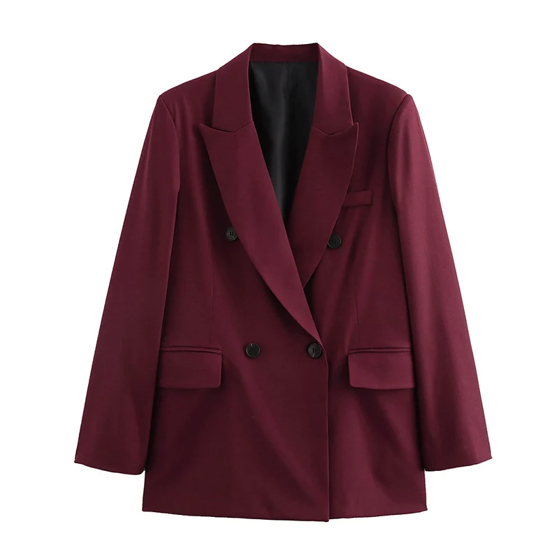 

New Burgundy Blazer Women Fall Winter Vintage Double Breasted Suit Jacket Office Ladies Fashion Streetwear Classic Blazers Coat