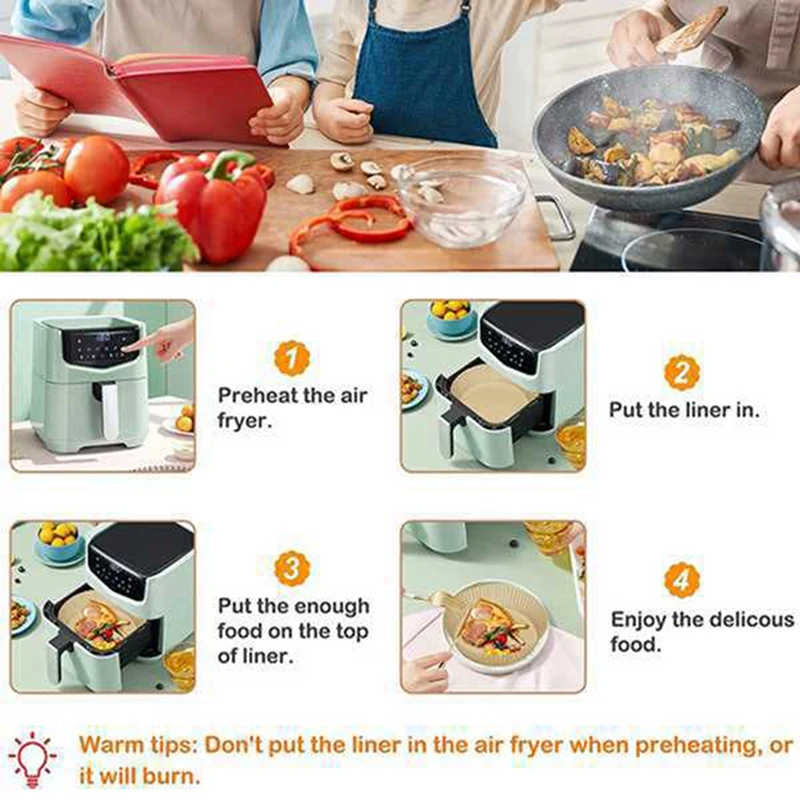 Air Fryer Disposable Paper Liner,Air Fryer Magnetic Cheat Sheet Cook Times,Non Stick Parchment Paper For 3-5QT Air Fryer