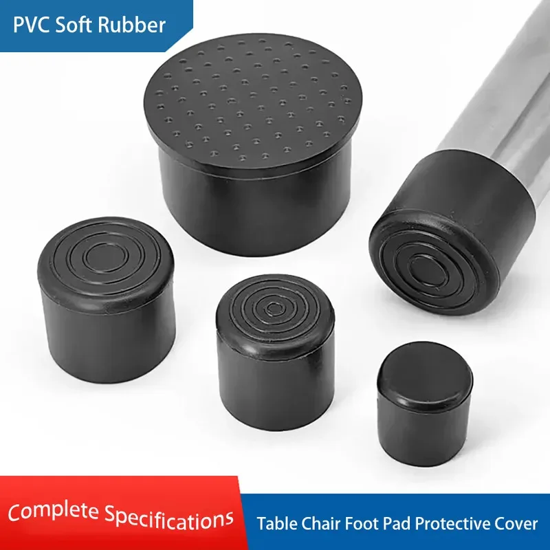 Round PVC Soft Rubber Sleeve 2/4/8PCS Black Pipe Cap Table Chair Foot Protective Pad