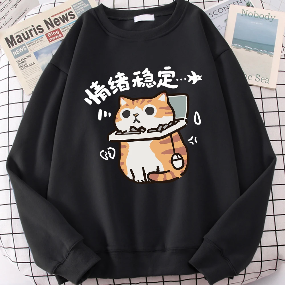 Emotional Stability Fun Cat Cute Print Cartoons Men Women Hoody Casual Comfortable Hoodie Fashion Loose Sweatshirt Clothing