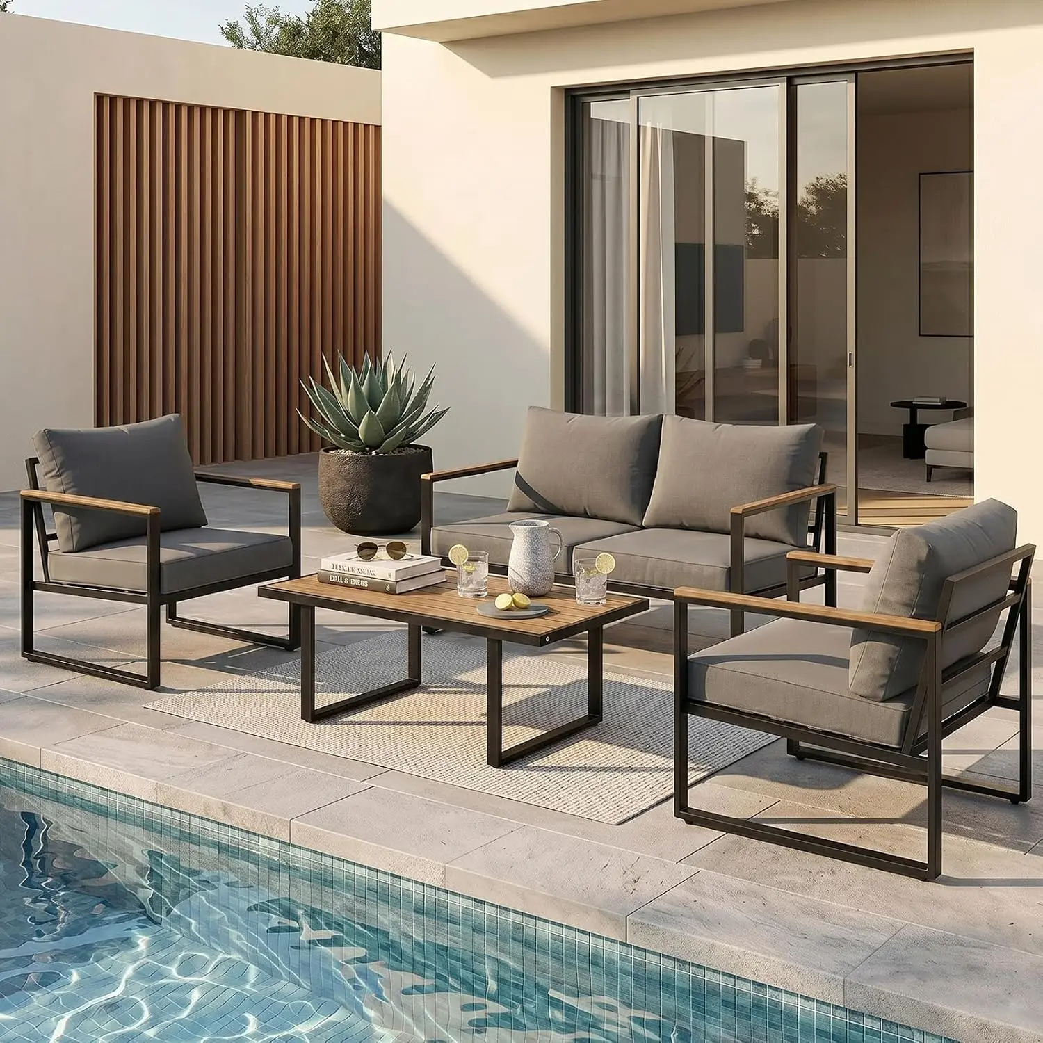 Modern Patio Furniture 4 Pieces Outdoor Conversation Set, Customized