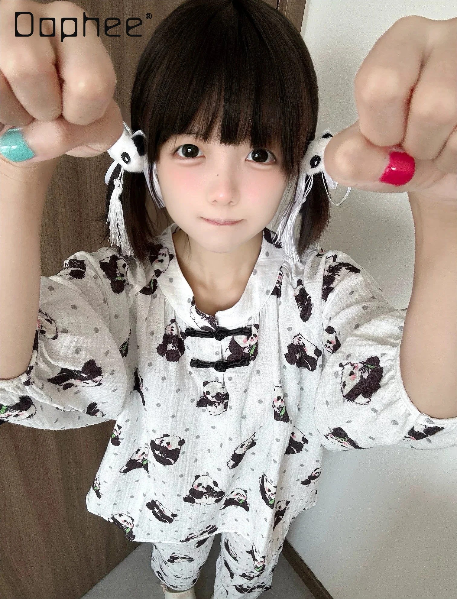 Original Sweet Cute Girl's Pajama Sets Mid-sleeve Top Pants Two-piece Set Sleepwear Loose Casual Women's Nightclothes Loungewear