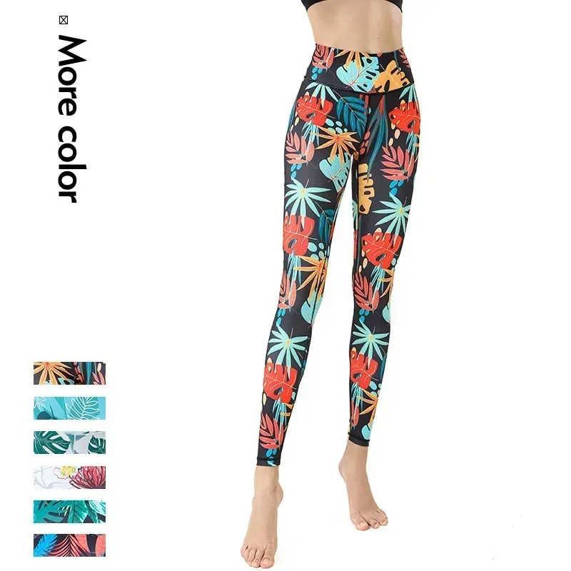 Women Quick Drying Butt Lifting Sports Fitness Leggings Female Flower Printed High Waist Gym Dancing Elastic Pant 7Z