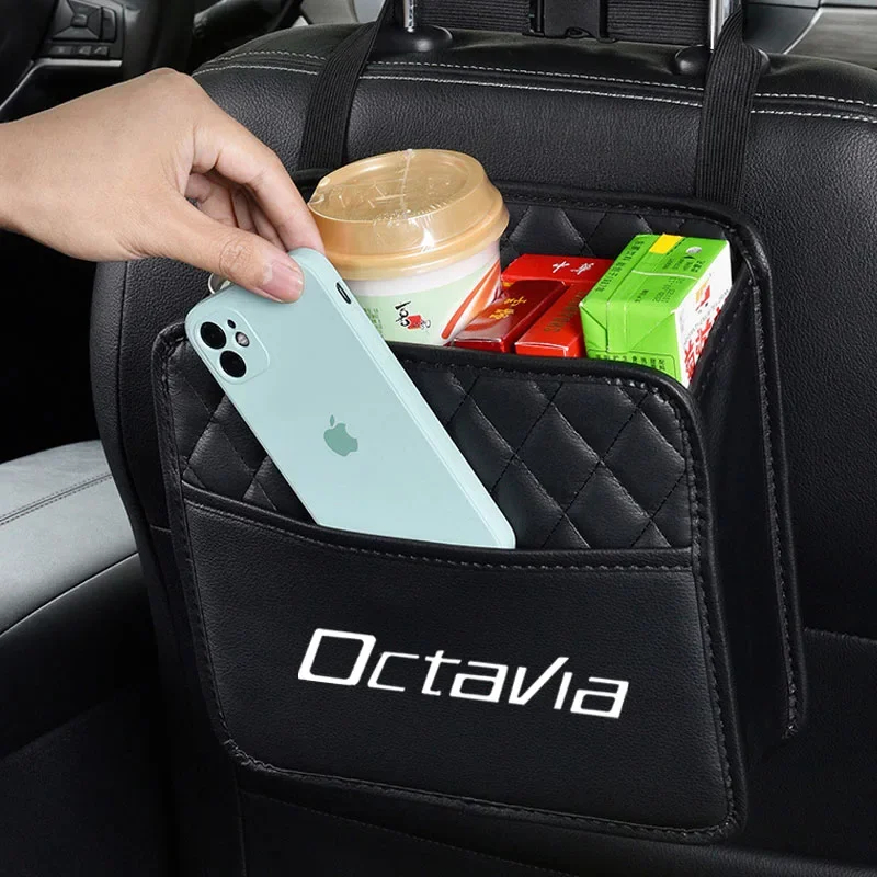 

Back Seat Storage Bag Tissue Holder Cup Holder Pu Leather Car Back Seat Organizer Storage Bag For Skoda Octavia Car Accessorie