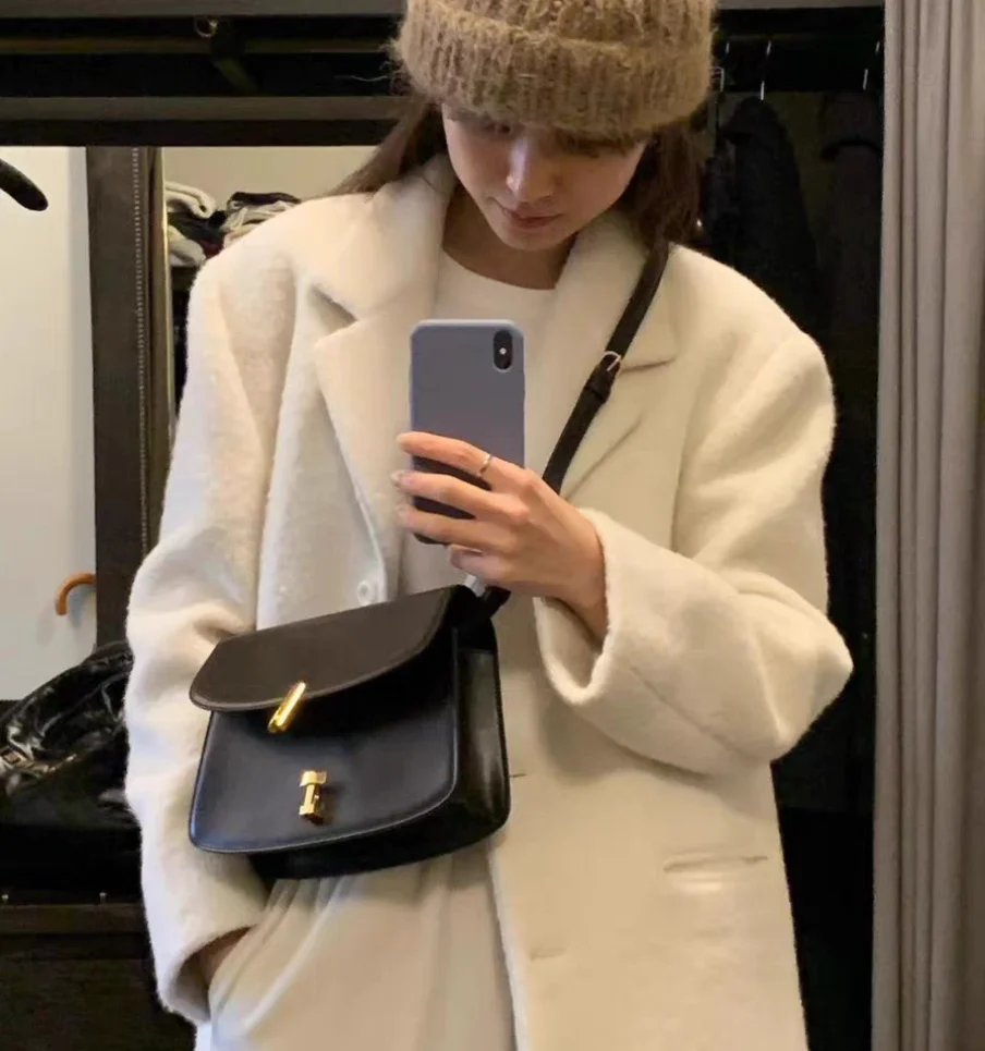 Ounce2025 Autumn Thiened Warm Woolen Suit Coat Pure Color Versatile Simple Sle Women's Busin Casual Long Sve Coat